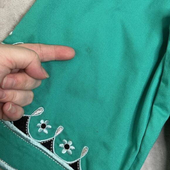 Bob Mackie Wearable Art Jacket Womens 1X Green Embroidered Floral Zip Up Retro - Picture 12 of 12